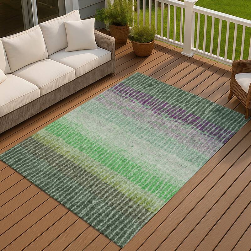 Machine Washable Indoor/ Outdoor Contemporary Stripes Chantille Rug - Fern - 3' x 5'