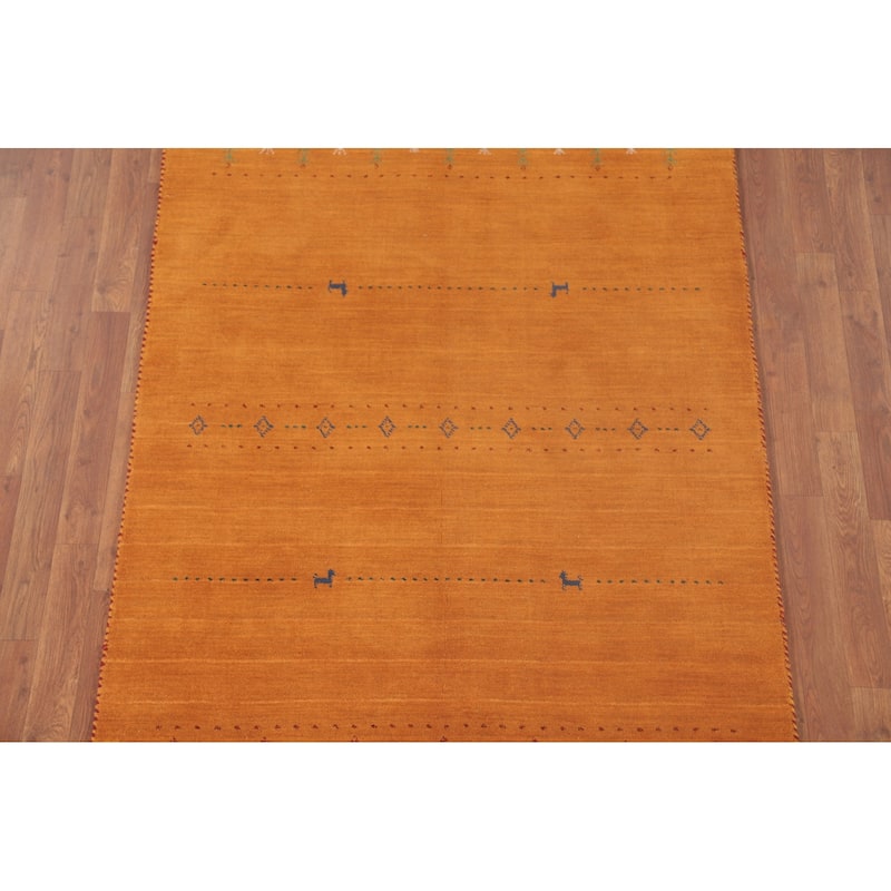 Orange Tribal Gabbeh Oriental Accent Rug Handmade Wool Carpet - 4'2"x 5'11"