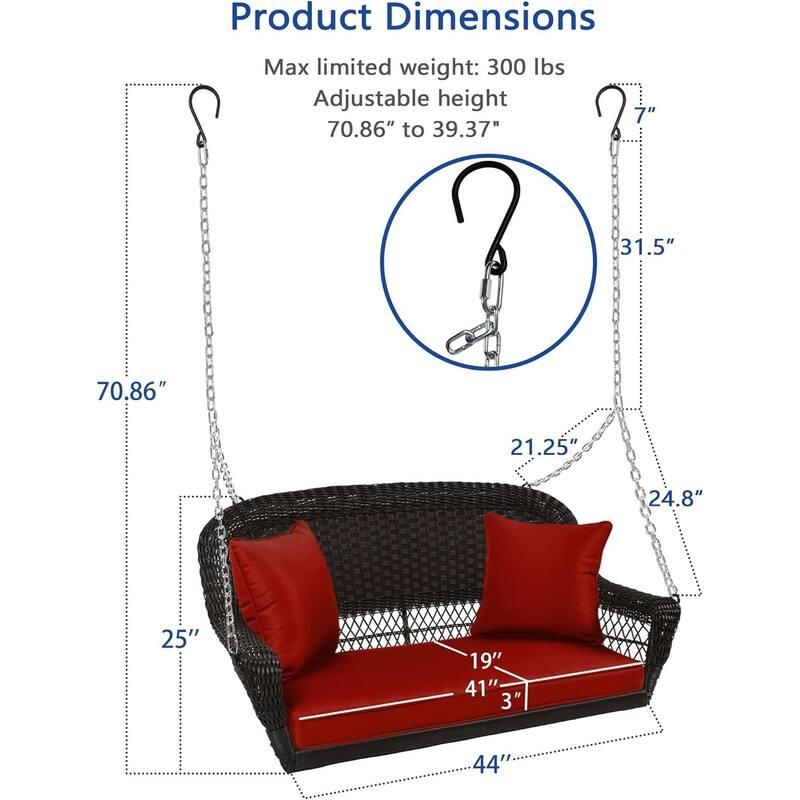 51 in. W Red Cushion in Aluminum Frame Outdoor Porch Swing with CushionGuard and Stand