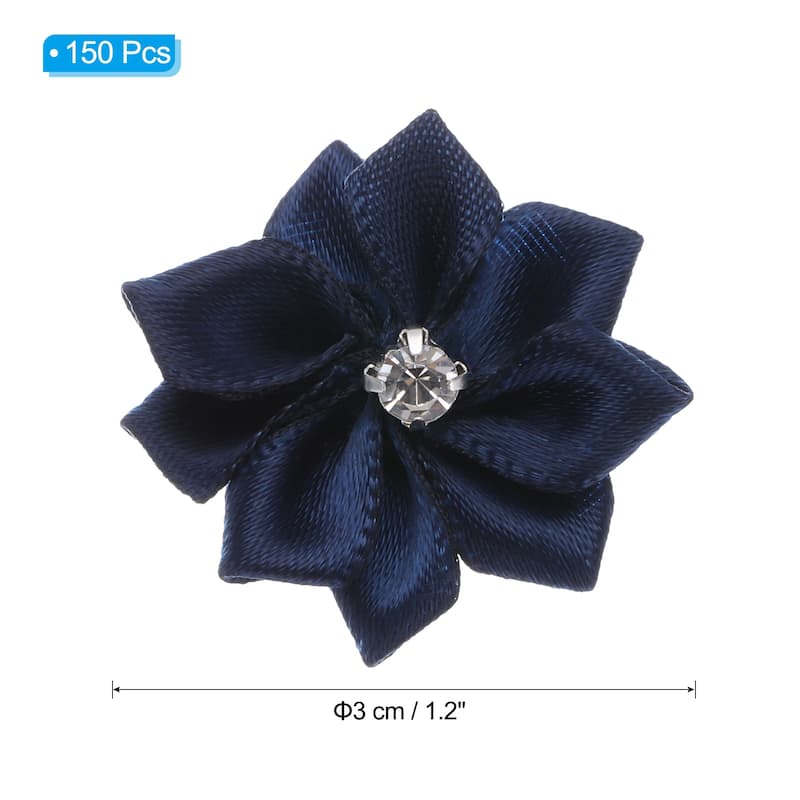 150Pcs Small Ribbon Flowers Satin Ribbon Flowers Mini Fabric Flower - 3cm - Navy Blue