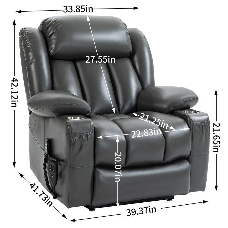 Dual Motor Infinite Position Power Lift Recliner Chair Heavy Duty Motion Mechanism with Massage and Lumbar Heating, Cup Holders