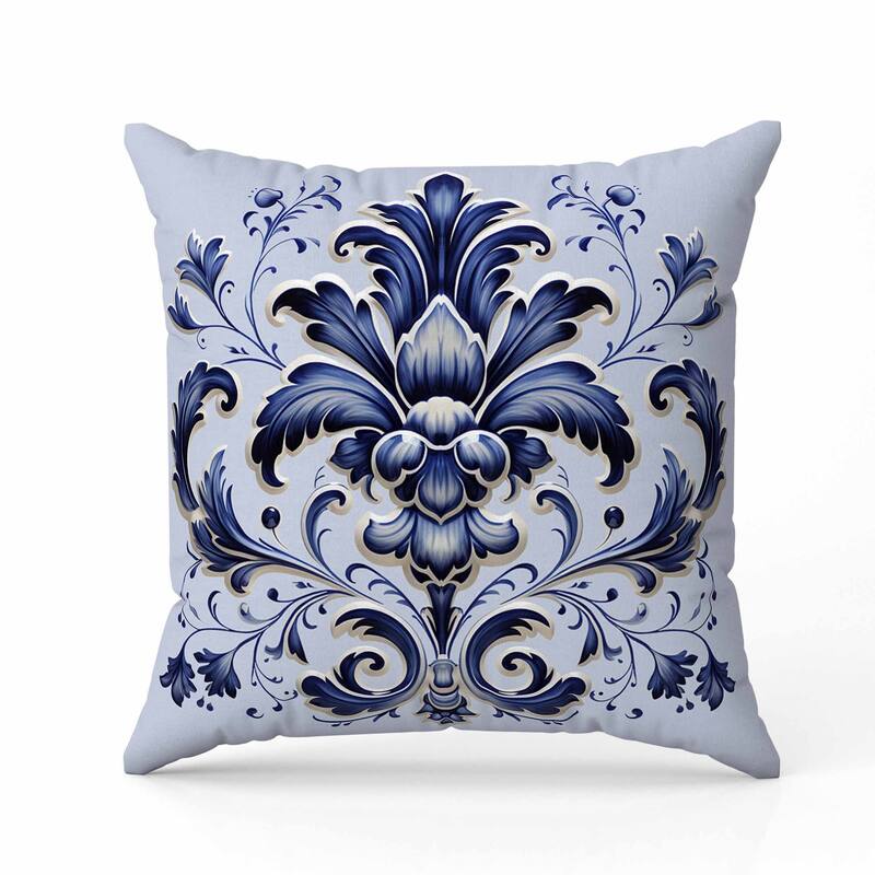 Vintage Veil Indoor/Outdoor Reversible Throw Pillow Blue and Beige