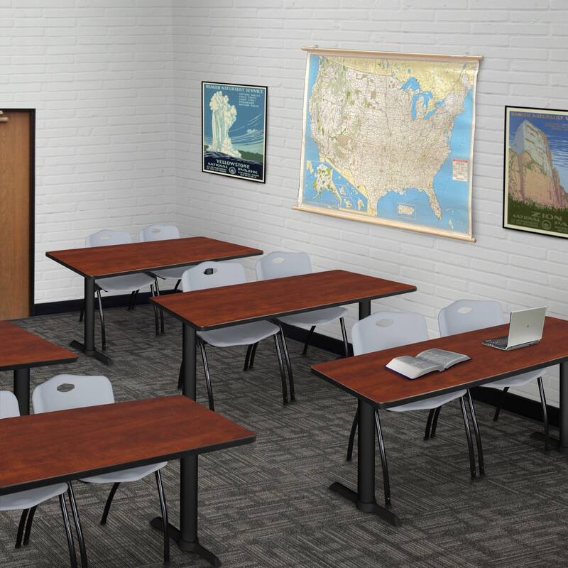 48" x 24" Training Table- Cherry & 2 'M' Stack Chairs- Grey
