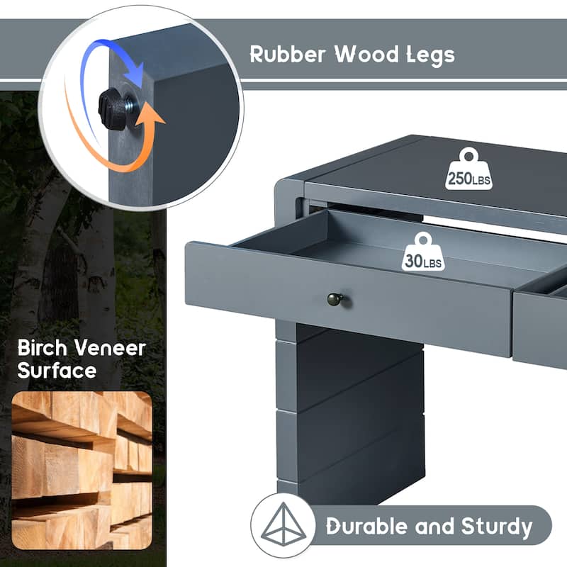 Wooden Curved Console Table with 2 Drawers for Entryway Hallway