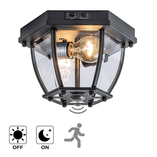 C Cattleya 2 Light Matte Black Motion Sensor Outdoor Flush Mount Ceiling Light