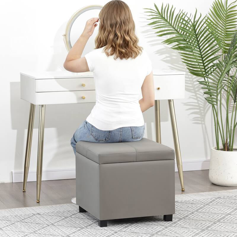 Adeco Square Tufted Storage Ottoman with Hidden Space
