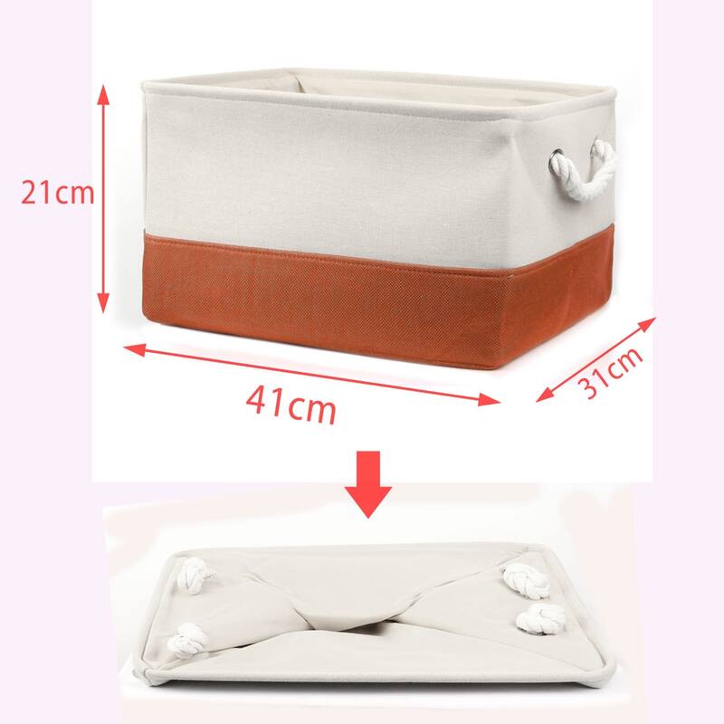 Foldable Polyester Storage Basket or Bin with Durable Cotton Handles