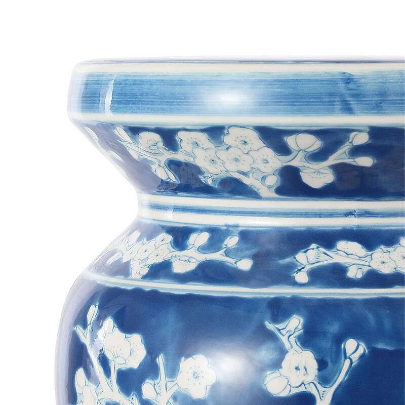 Cherry Blossom 17.7" Ceramic Garden Stool, Navy/White by JONATHAN Y