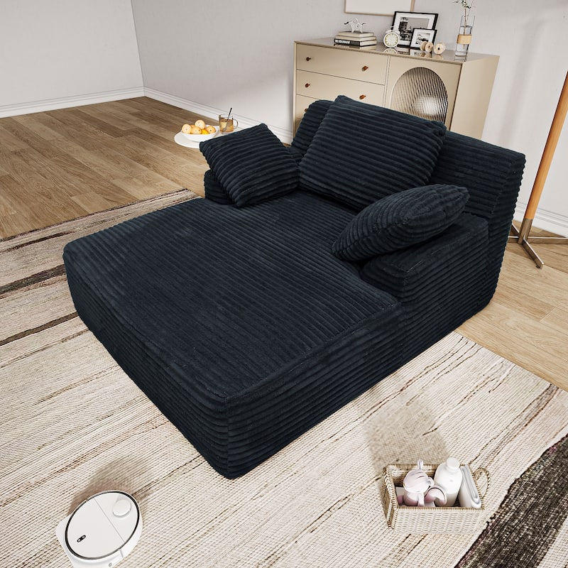 Oversized Fluffy Plush Corduroy Sleeper Sofa, Single Chaise Lounge Couch Chair, Deep Seat Reading Chair for Living Room