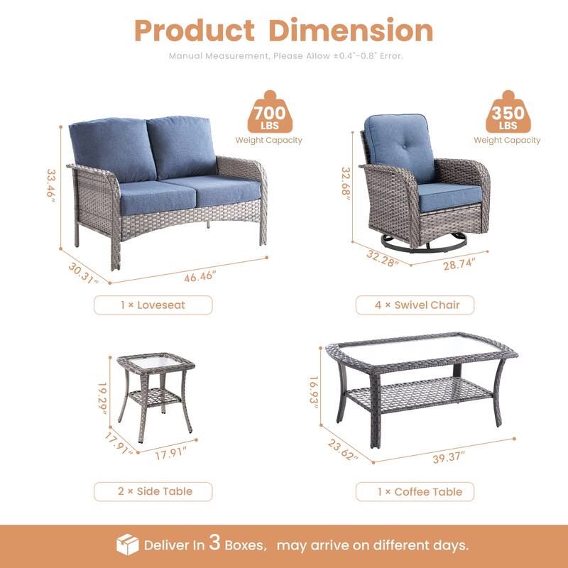 HOOOWOOO 8-piece Wicker Rattan Outdoor Furniture Patio Swivel Chair Set