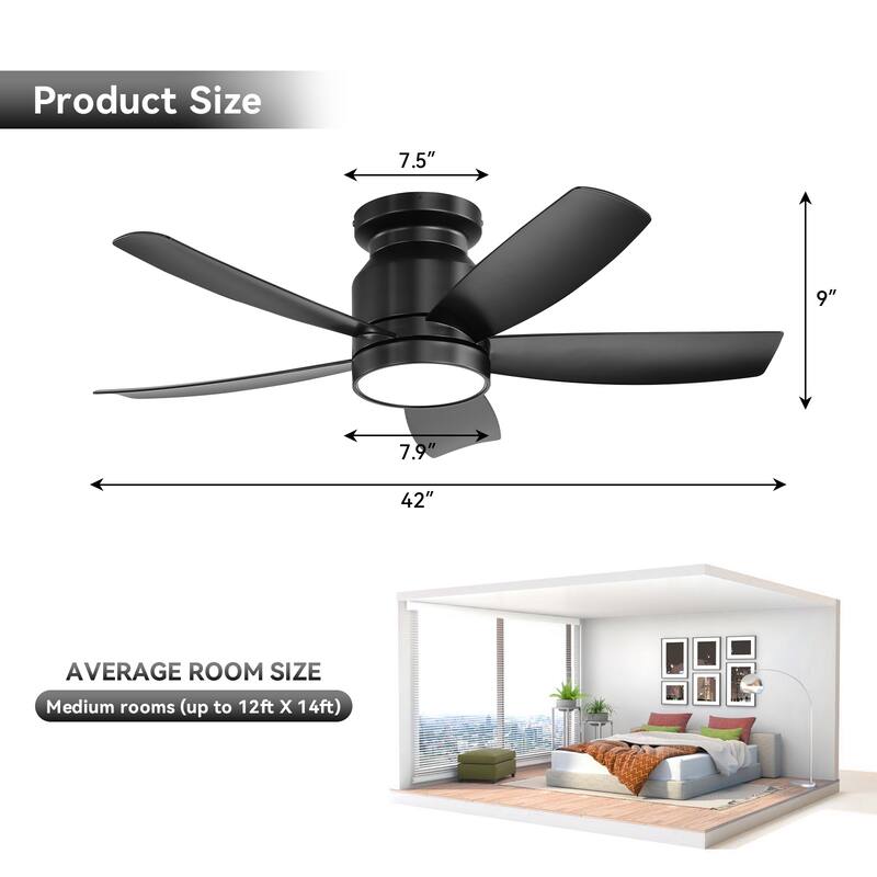 23" 29'' 42'' Flush Mount Ceiling Fan with Light and Remote Control for Small Room,Patio,Kitchen,Bedroom