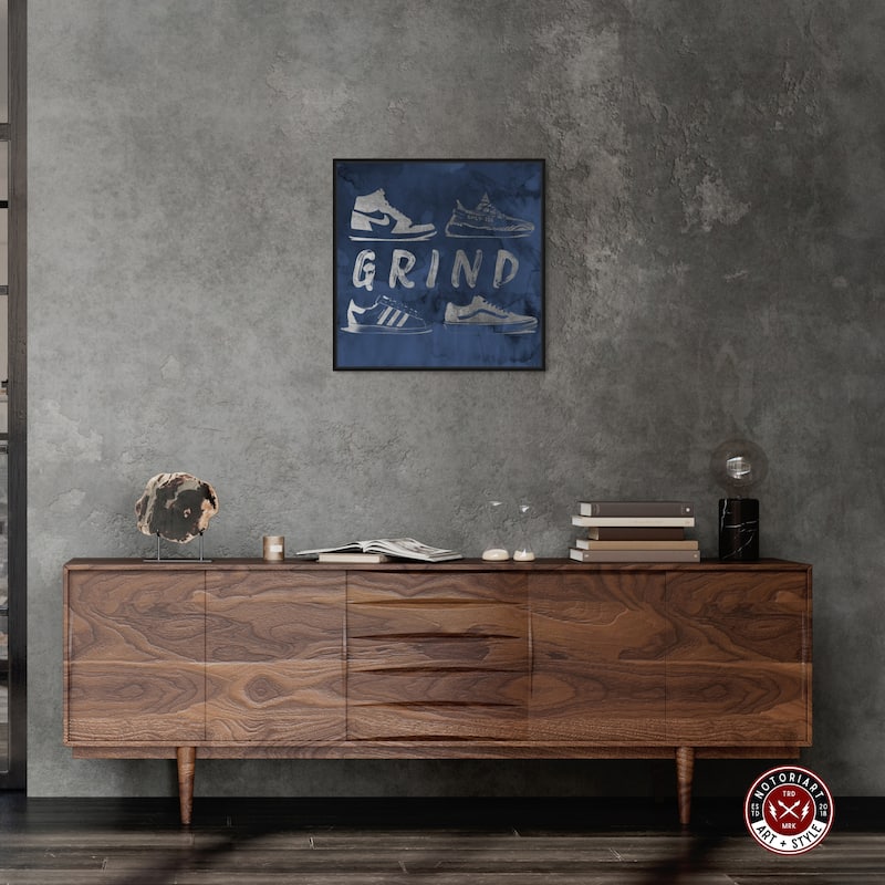 Notoriart Grind Sneakers Navy Framed Sneaker 1 Piece Canvas Wall Art