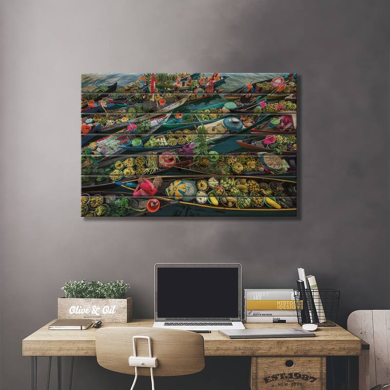Banjarmasin Floating Market Print On Wood by Fauzan Maududdin - Multi-Color