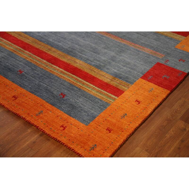 Hand Knotted Oriental 100% Wool Carpet Tribal Animal Pictorial Multi-Colored Gabbeh Area Rug - 9' 9'' X 6' 5''