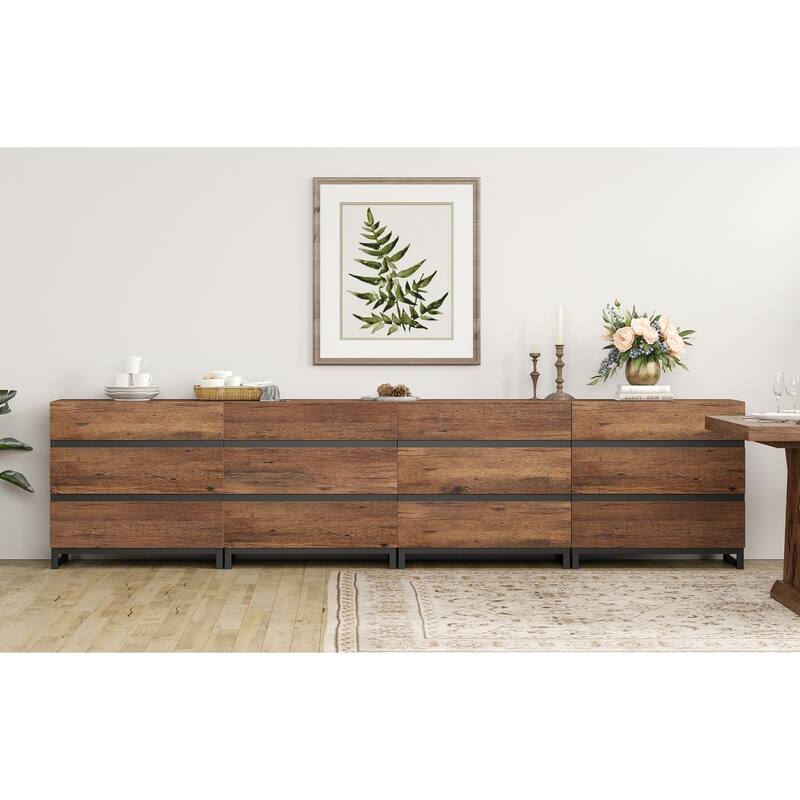 WAMPAT 4 in 1 Multifunctional Sideboard Buffet Cabinets, Modern Sideboard with 12 Drawers, Accent Storage Cabinet Table - 4 piece - Brown