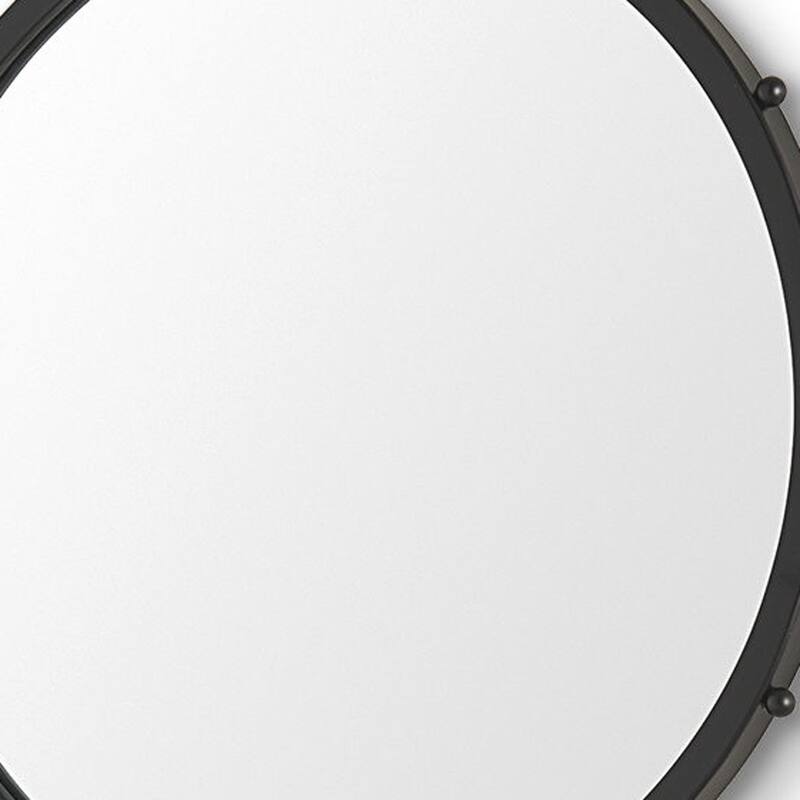 HomeRoots 25" Black Metal Beaded Round Framed Accent Mirror - 25.20 in. x 25.20 in. x 1.18 in.