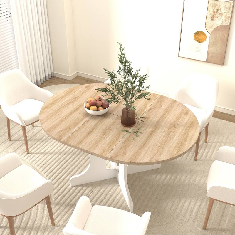 Elegant Farmhouse Round Dining Table with Adjustable Length and X-Base ​Be Used for Modern Dining Room