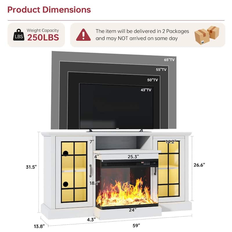 59'' Fireplace TV Stand with 3-Sided Glass Electric Fireplace