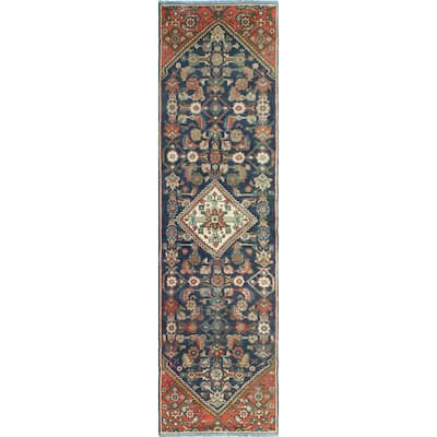 Noori Rug Fine Vintage Distressed Enrique Navy/Rust Runner - 2'4" x 8'11"