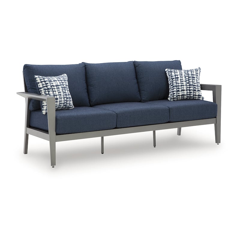 Signature Design by Ashley Gali Gray/Blue Outdoor Sofa/Chairs/Table Set (Set of 4) - 78.25" W x 33.25" D x 36.25" H