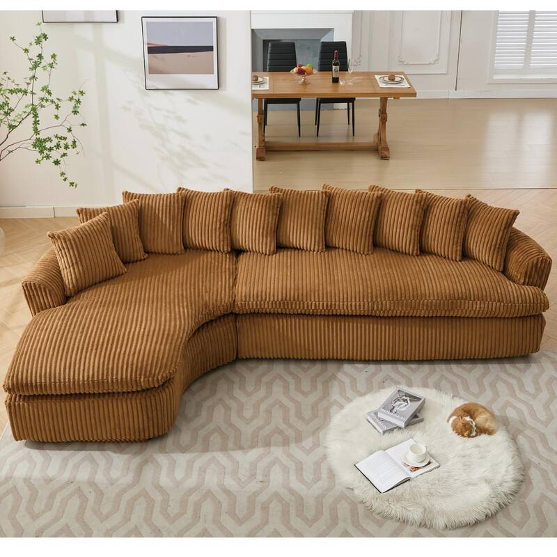 Modern L-Shaped Corduroy 4-Seat Modular Sectional Sofa with Curved Design and Back Cushions for Living Room