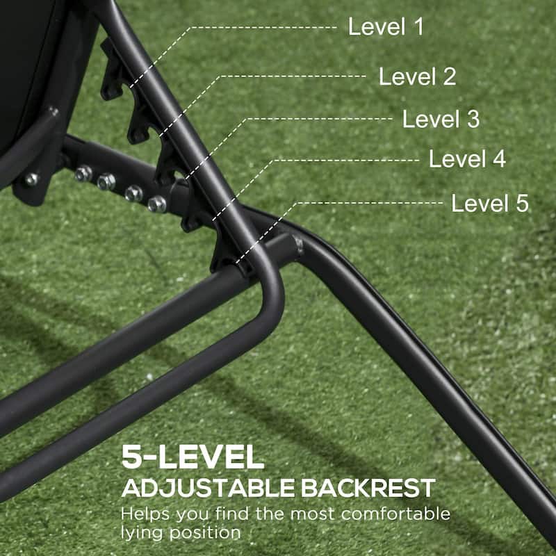 2PCS Outdoor Chaise Lounge Chairs with 5 Level Adjustable Backrest