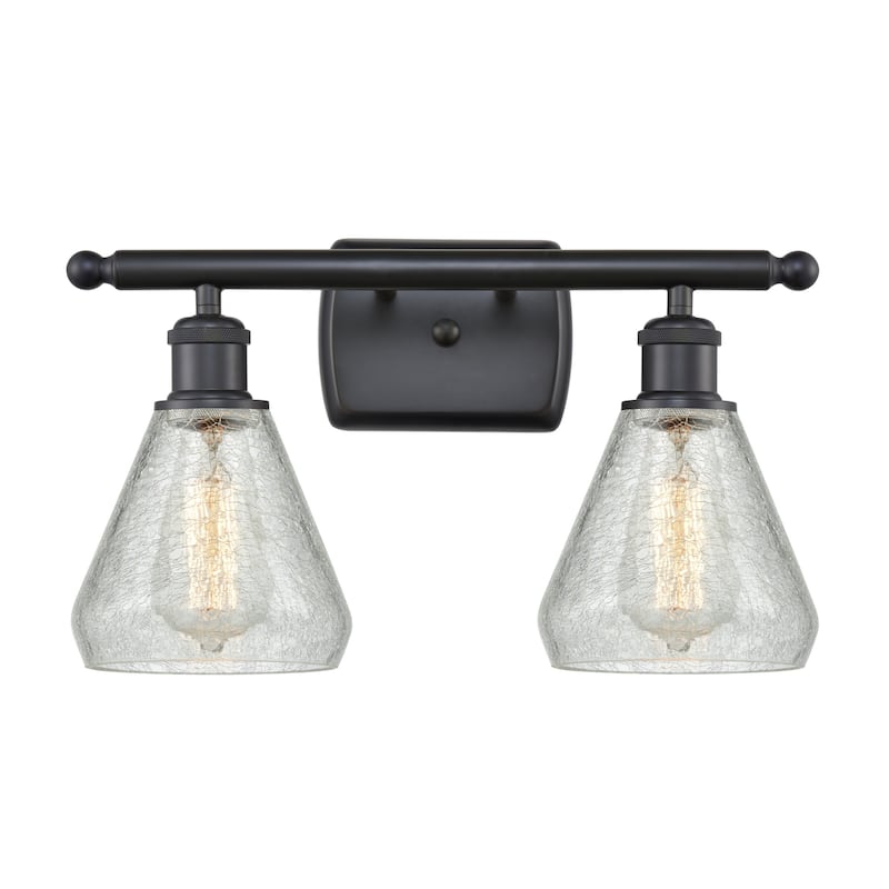 Innovations Lighting Conesus 2 Light 16" Wide Bathroom Vanity Light - Matte Black / Clear Crackle