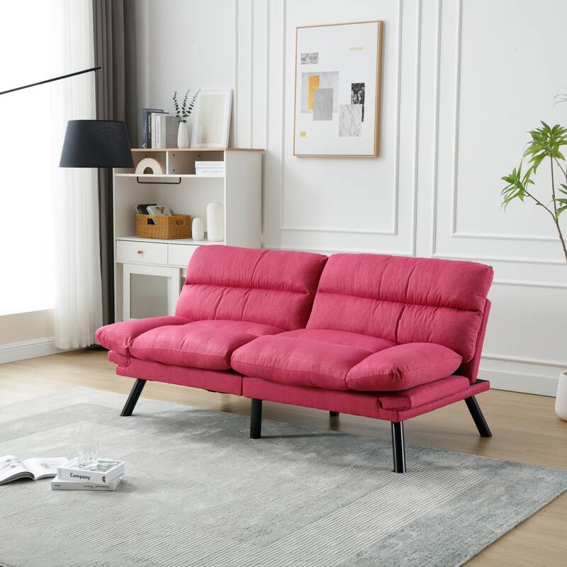 Modern 2-Seater Linen Sofa with Metal Legs, Set of 1
