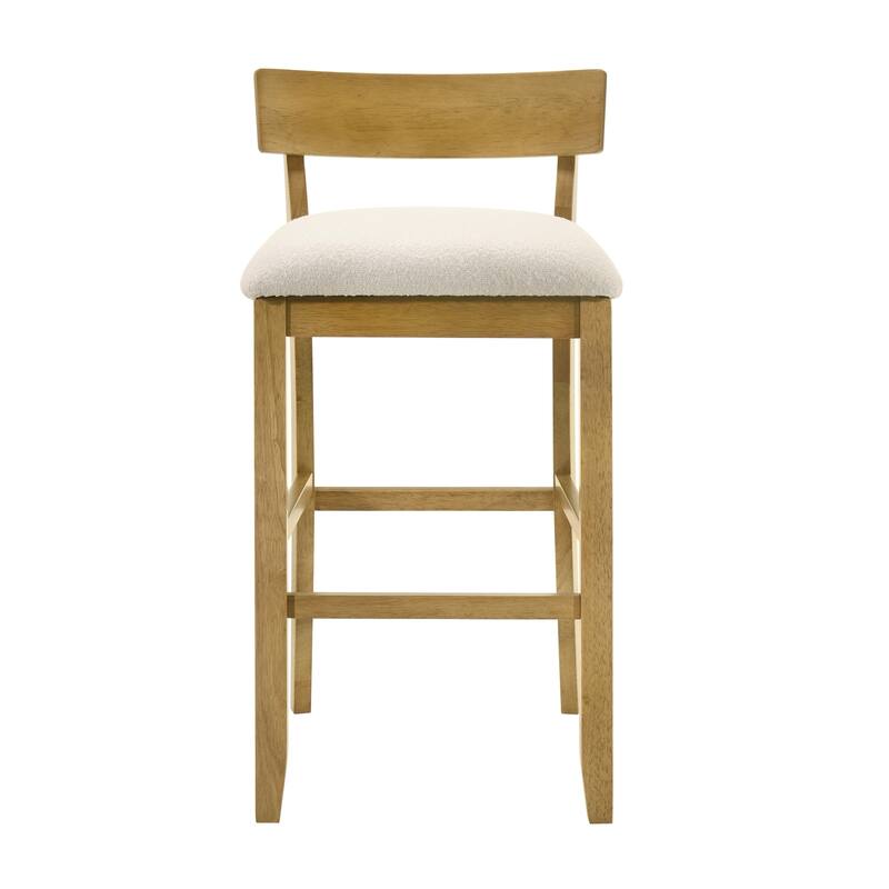 Merie Modern Transitional Wood Counter Height Kitchen Bar Stool with White Boucle Fabric Upholstered Seat