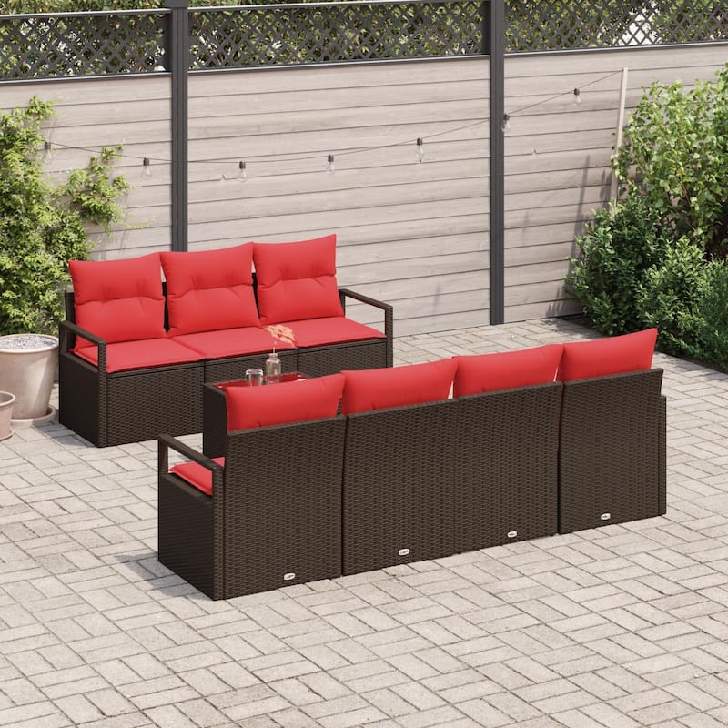 vidaXL 8 Garden Sofa Set with Cushions Black/Brown/Grey Poly Rattan - 90.6 x 24.4 x 27.2