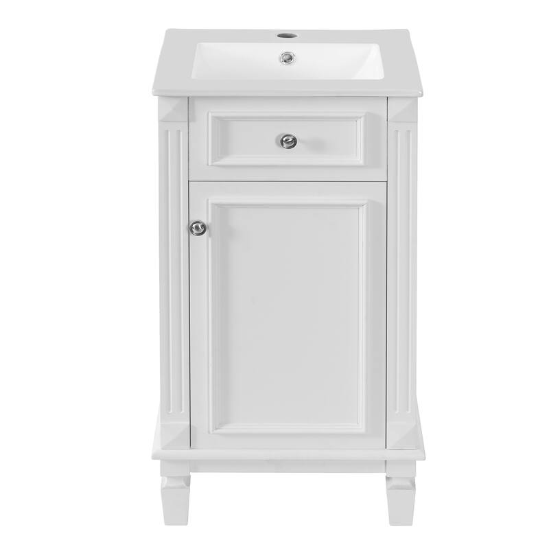 Roomfitters 18 Inch Bathroom Vanity with Ceramic Sink, Freestanding French Style Storage Cabinet & Adjustable Shelf