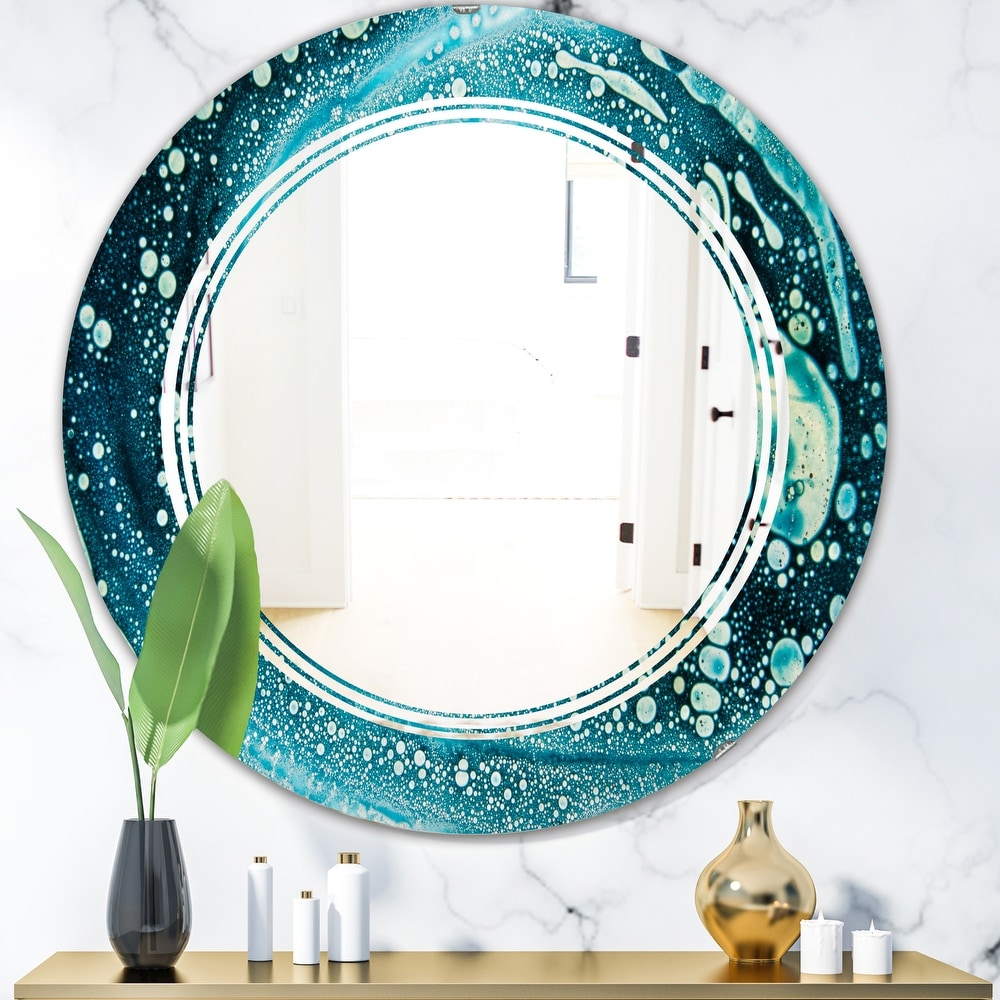 overstock.com | Designart 'Precious Blue Fabulous Pattern' Modern Round or Oval Wall Mirror - Triple C