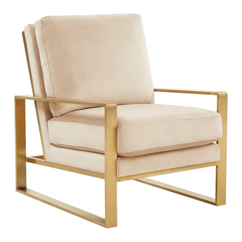 LeisureMod Jefferson Modern Velvet Accent Armchair With Gold Base