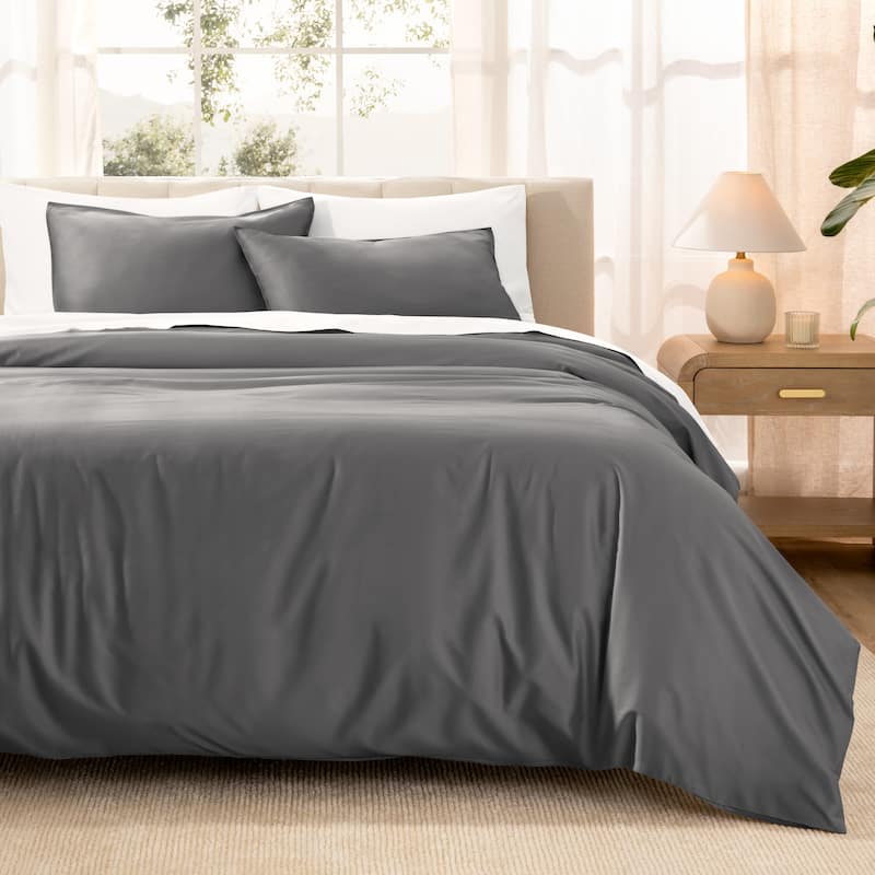 Bare Home Organic Cotton Duvet Cover Set - Smooth Sateen Weave - Grey - King