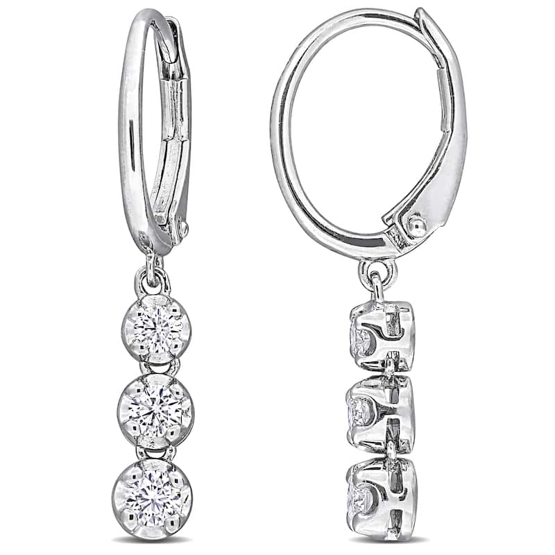 1/2ct TW Lab-Grown Diamond 3-Stone Leverback Earrings in Sterling Silver