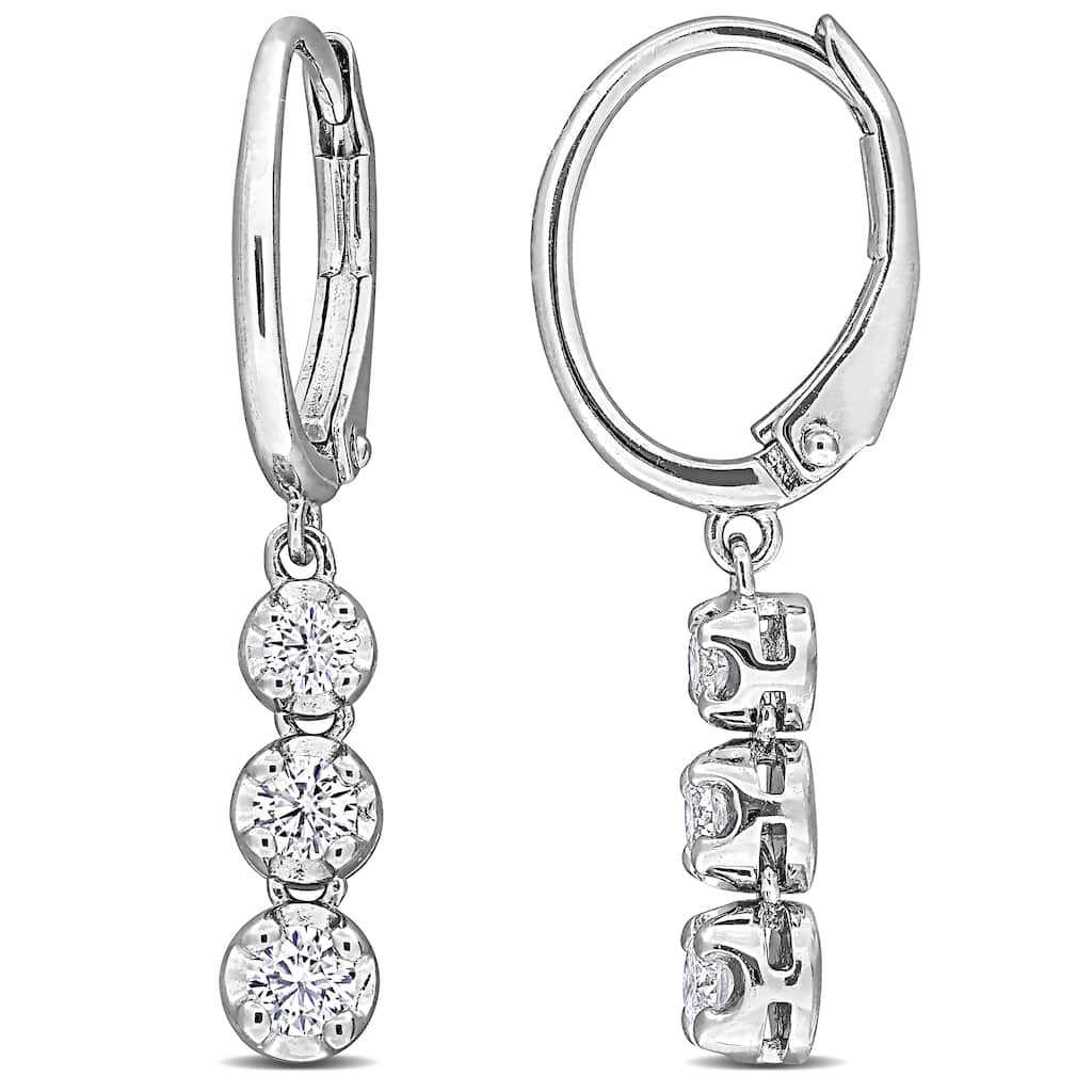 Miadora 1/2ct TW Lab-Grown Diamond 3-Stone Leverback Earrings Sterling Silver