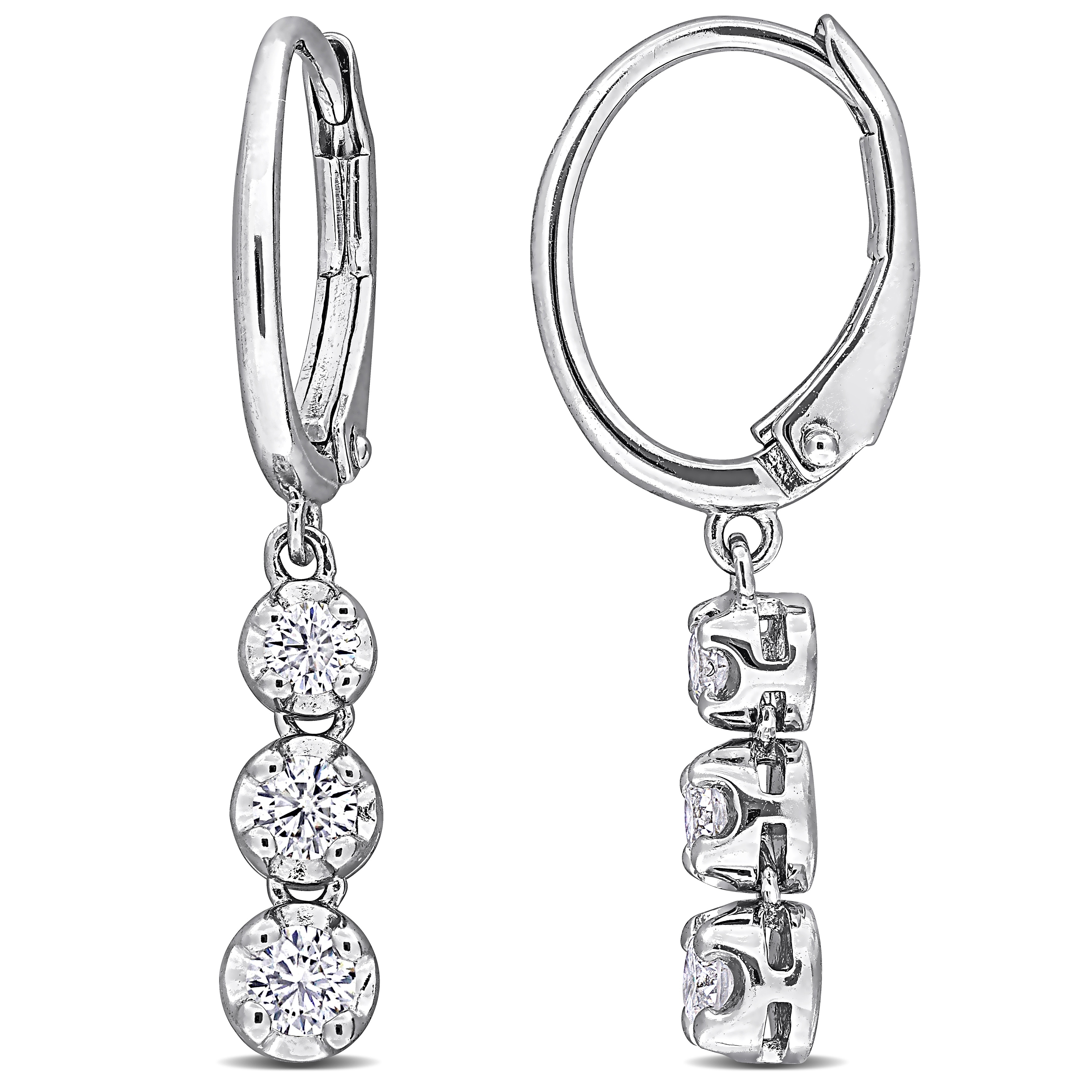 Miadora 1/2ct TW Lab-Grown Diamond 3-Stone Leverback Earrings Sterling Silver