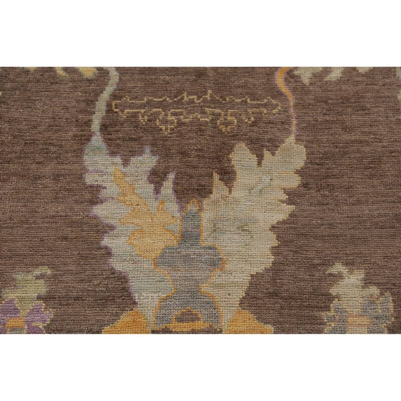 Hand Knotted Oriental 100% Wool Carpet Transitional All-Over Brown Oushak Area Rug - 11' 11'' X 9' 1''