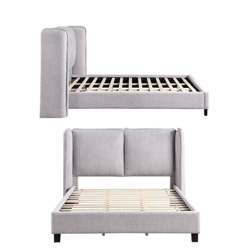 Janna Modern Boucle Fabric Queen-size Platform Bed with Wingback Headboard by Furniture of America