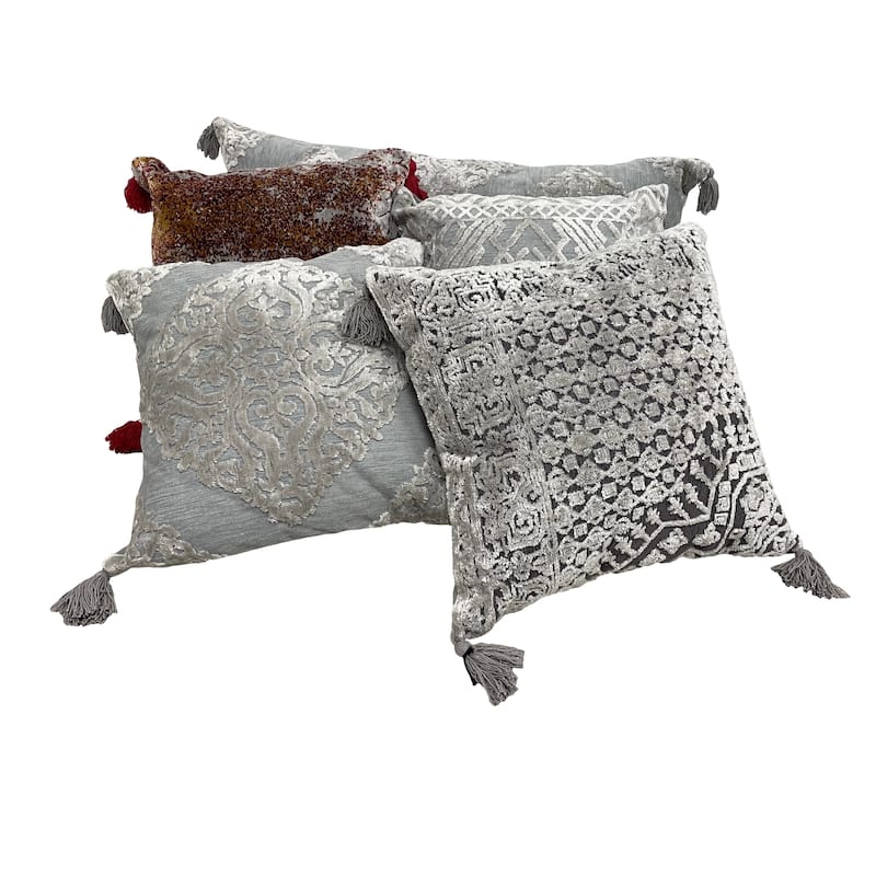 Sevita Gray Traditional Textured Geometric Throw Pillow