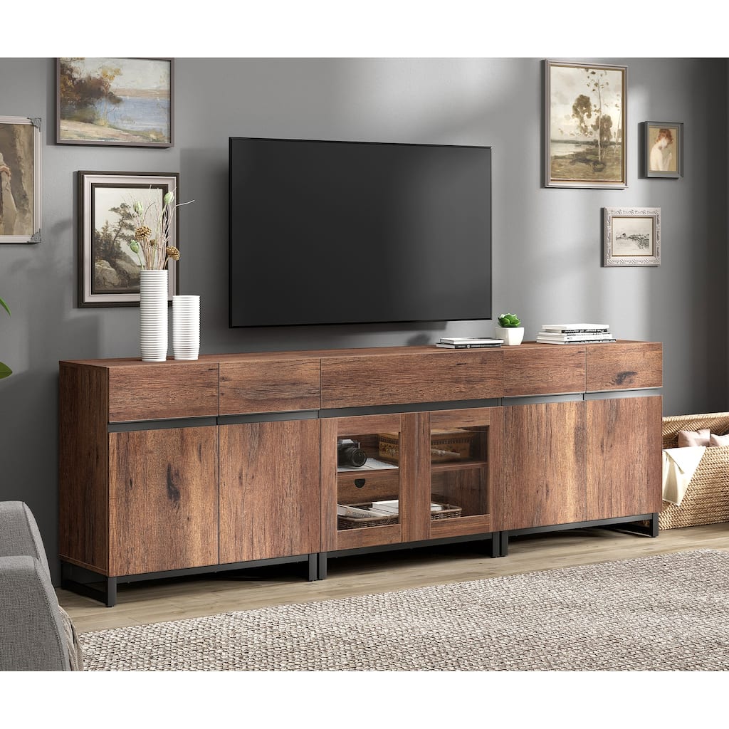 3 In 1 TV Stand for Tvs Up to 100 Inch, TV Console with Glass Doors and Drawer, Entertainment Center for Living Room, Bedroom