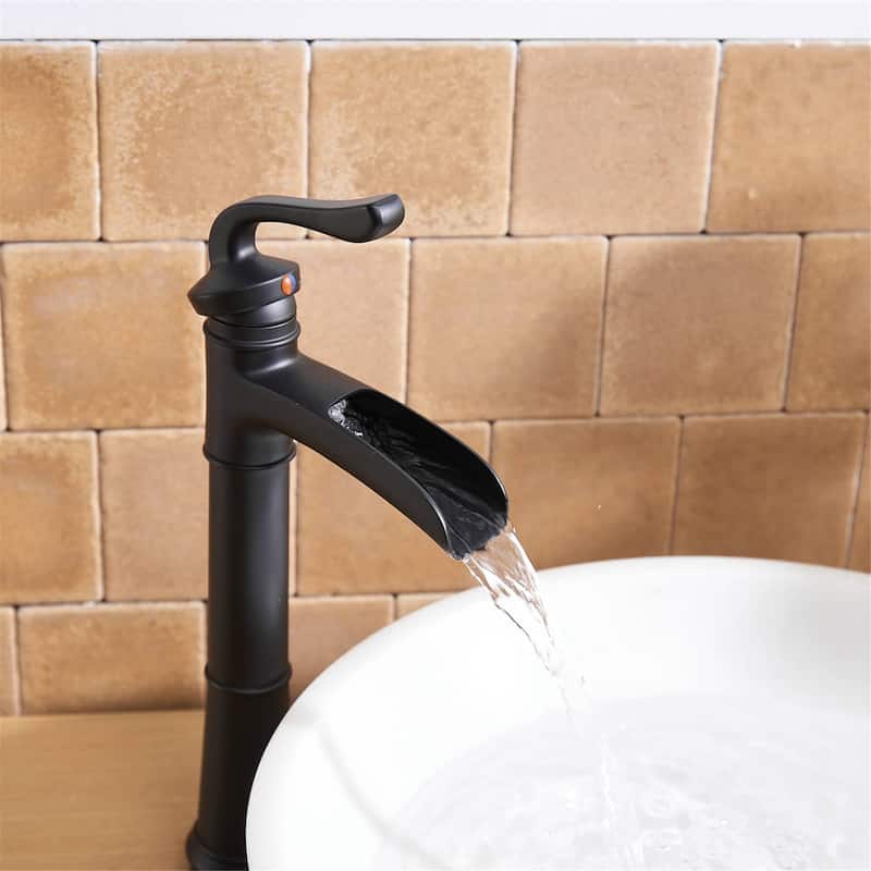 Waterfall Bathroom Vessel Sink Faucet With Drain Assembly Modern Single Hole Bathroom Vessel Faucets Single Handle Mixer Taps