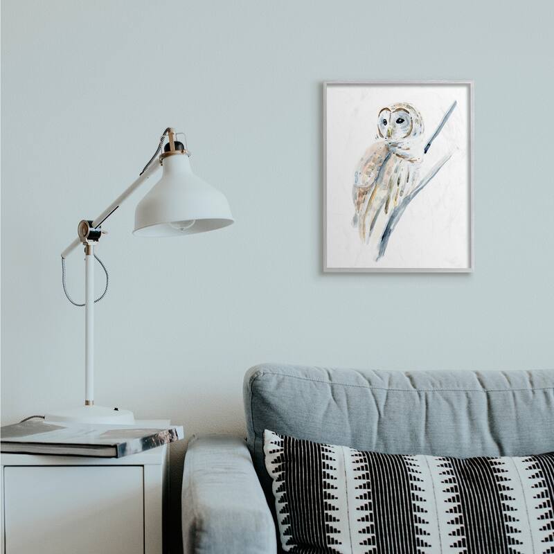 Stupell Soft Arctic Owl Perched on Minimal Branch Framed Wall Art