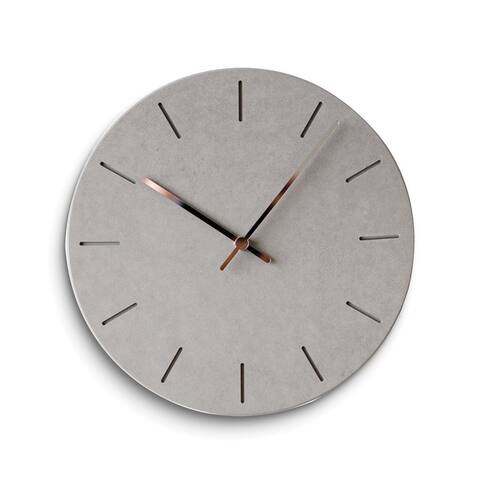 Curata Grey Acrylic with Concrete Finish Battery Operated Quartz Wall Clock with Silent Movement