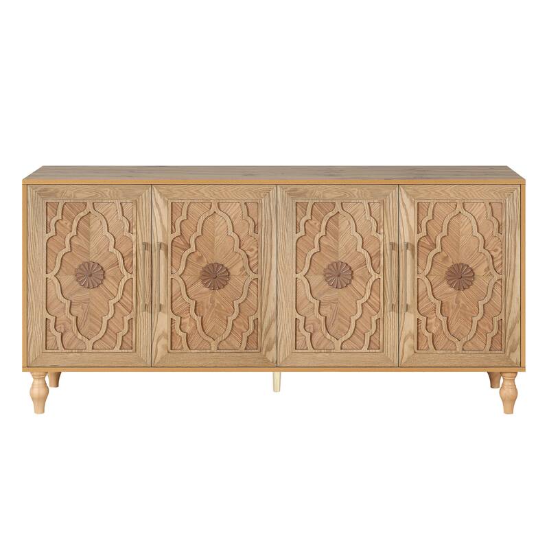 Carved Flower Door Large Storage Cabinet Sideboard Buffet