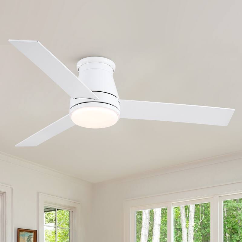 YUHAO AeroLite 48 in. Indoor White Low Profile Standard Ceiling Fan with Bright White Integrated LED Light Kit, Remote Included