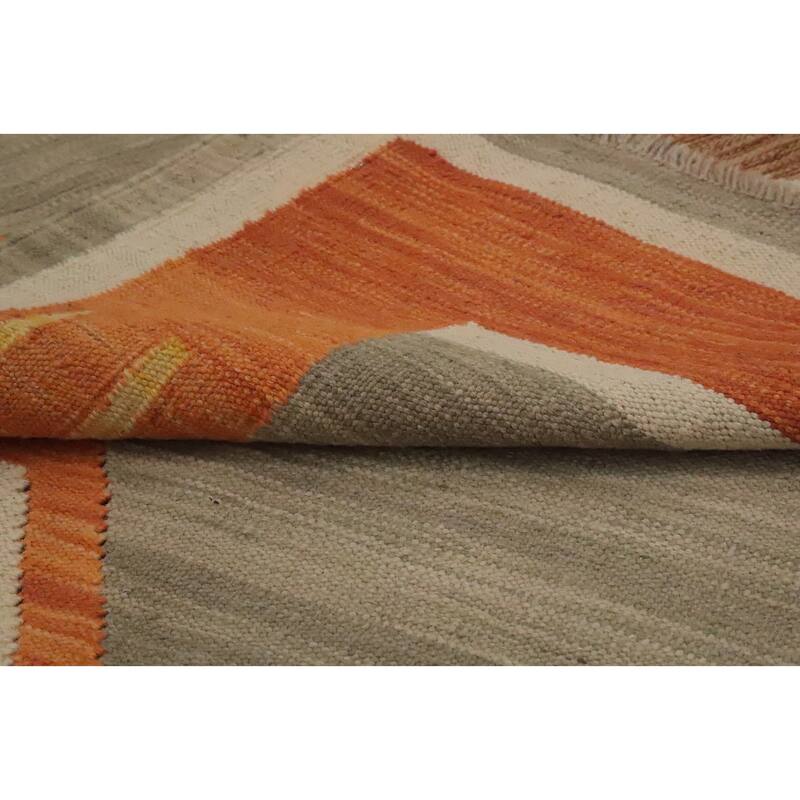 Hand Woven Oriental 100% Wool Carpet Southwestern Tribal Greys & Charcoal Kilim Area Rug - 11' 7'' X 9' 5''