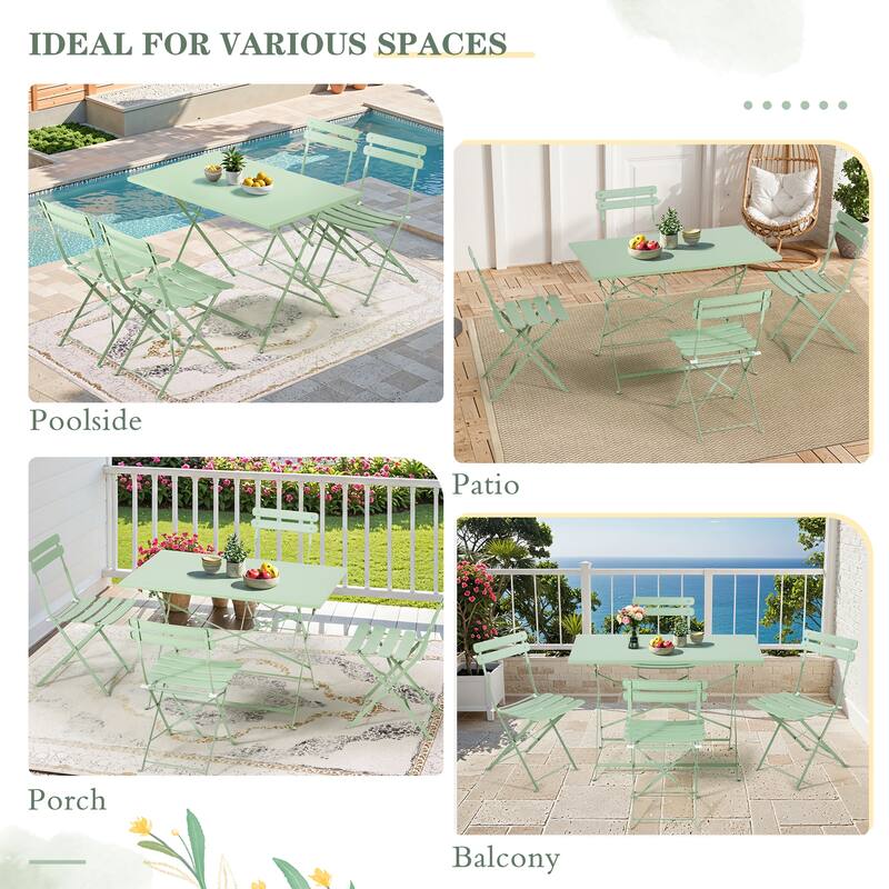 4-Person Foldable Patio Set – Weatherproof Iron Bistro Table & Chairs, Space-Saving, Ergonomic, No-Tools Assembly