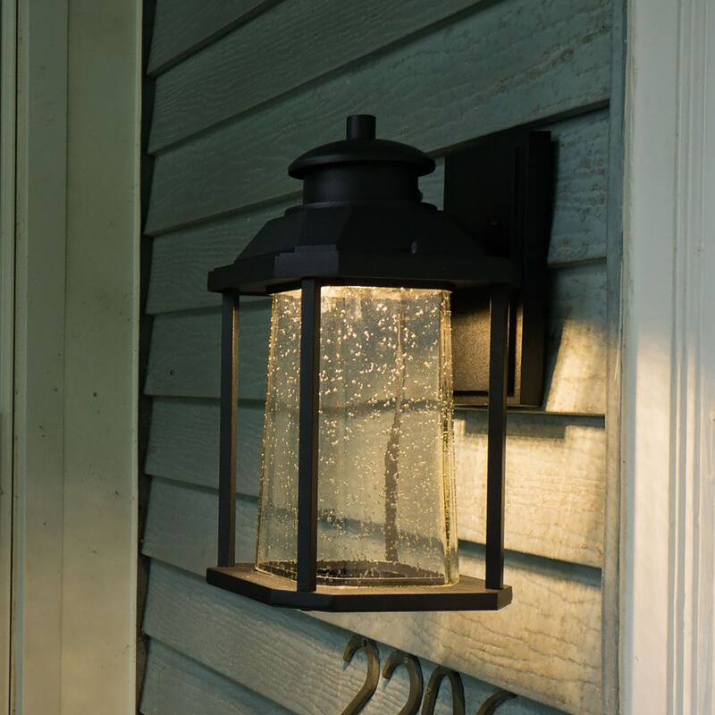 Freeport Aluminum 1 Light LED Dusk to Dawn Black Outdoor Wall Lantern Clear Glass - 7.25-in W x 13.5-in H x 8-in D - Textured Black - 7.25-in W x 13.5-in H x 8-in D
