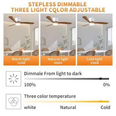 Modern Recessed Ceiling Fan Light with Adjustable Lighting and Wooden Blades, Reversible DC Motor for Bedroom and Living Room